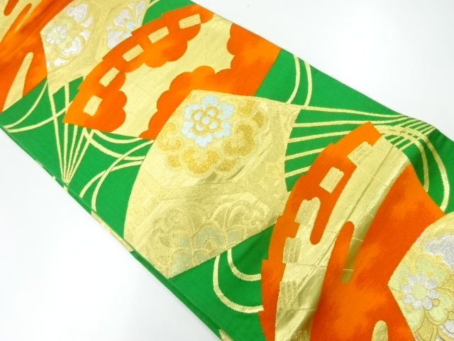 アンティーク　扇に華紋模様織出し袋帯（材料）